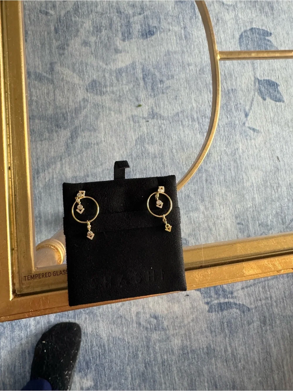 SHASHI Gold Hoop Drop Earrings with Clear Crystals